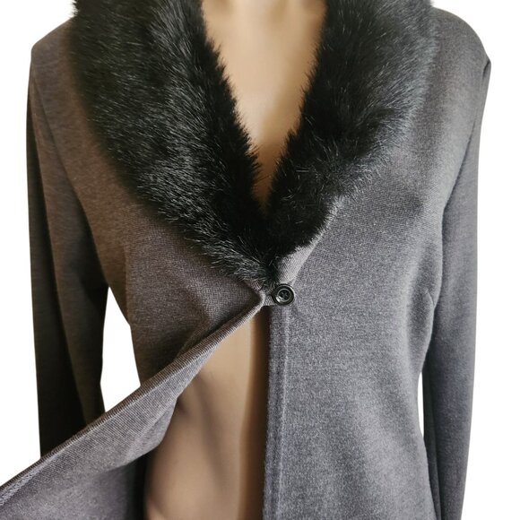 Vintage Long Cardigan Sweater Duster Coat Faux Fur Collar Long Sleeve Size Med - Picture 8 of 15